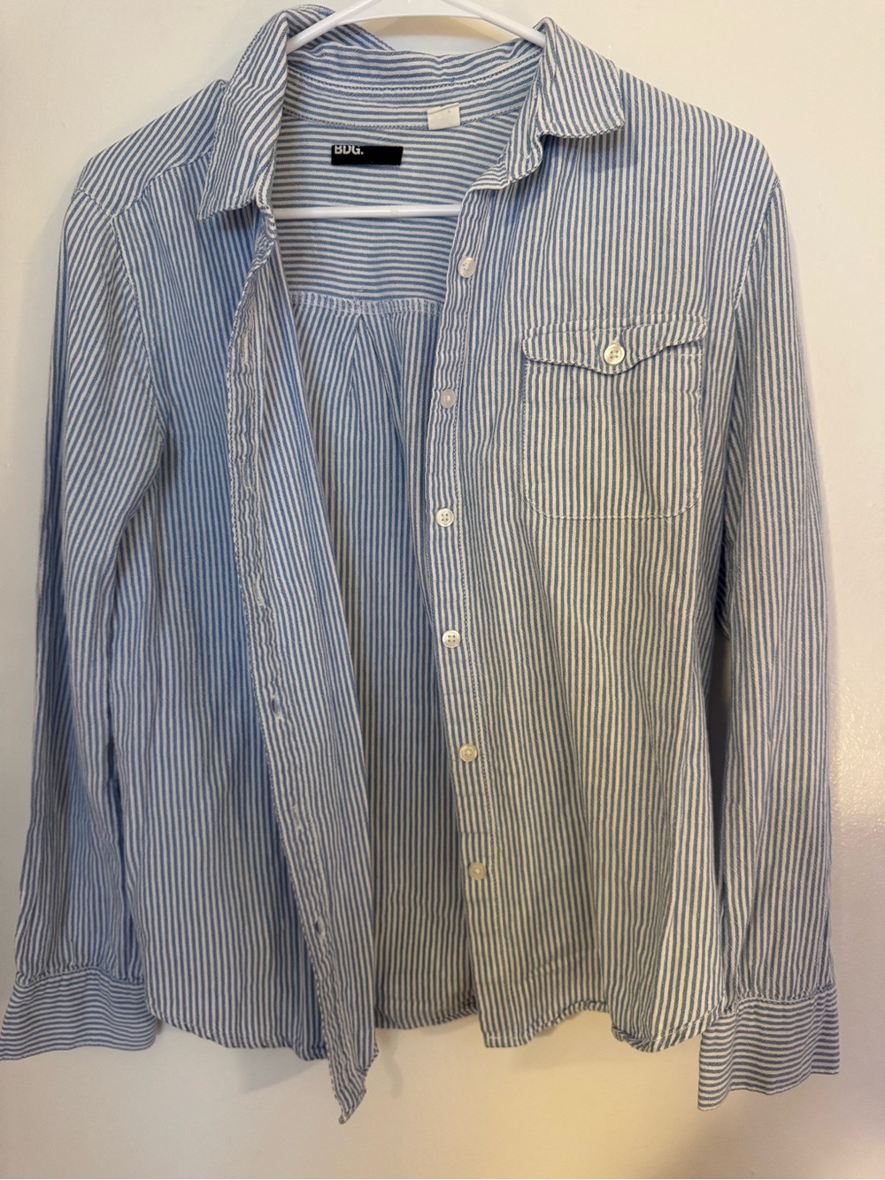 BDG Blue and White Striped Casual Button-Down Shirt